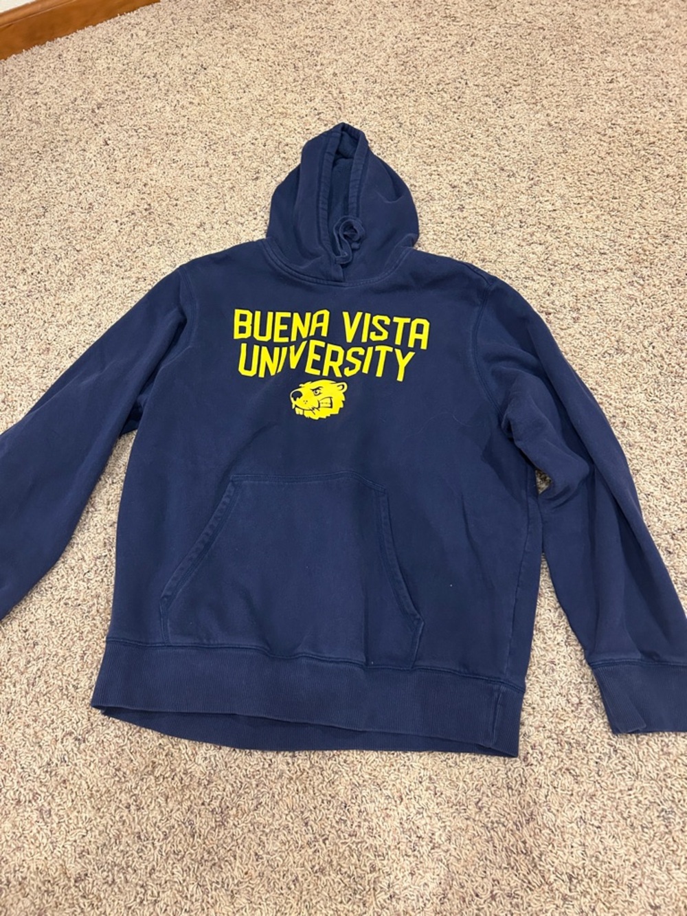 Buena Vista University Navy Hoodie with Yellow Logo